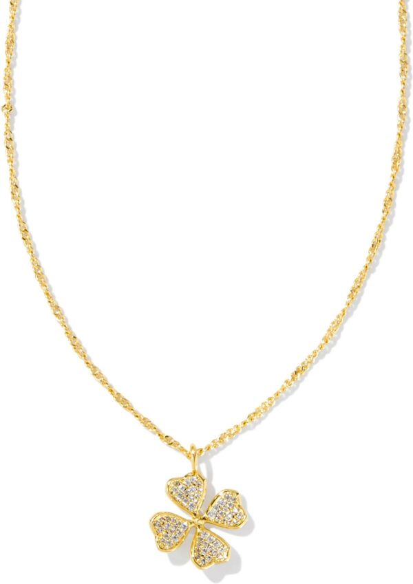 Kendra Scott Clover Gold Short Pendant Necklace in White   Crystal