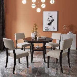 Qualler 5-Piece Espresso Dining Set with Bottom Shelf