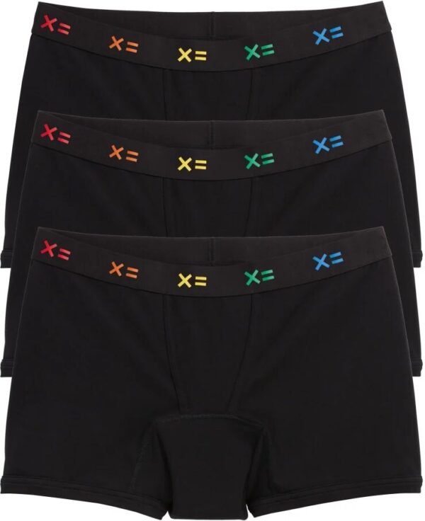 TomboyX First Line Period 4.5" Trunks 3-Pack - Black X= Rainbow - Black X= Rainbow - Size: SM