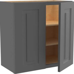 Home Decorators Collection Grayson Deep Onyx Painted Plywood Shaker Assembled Wall Kitchen Cabinet Soft Close 24 W in. 12 D in. 24 in. H