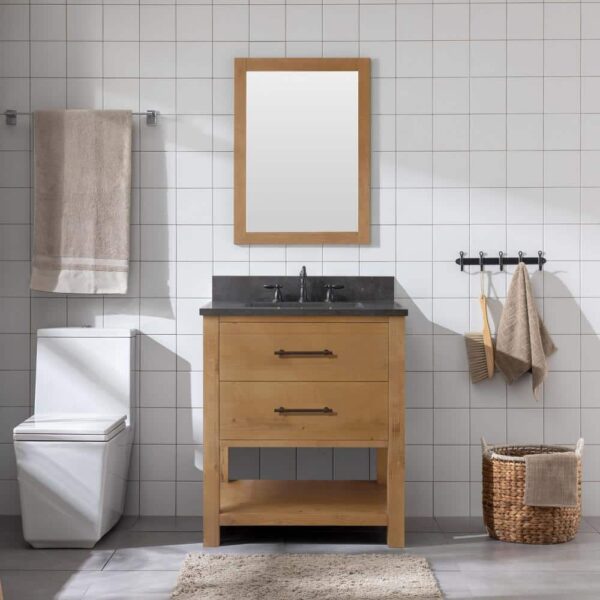 SUDIO Windwood 30 in. W x 22 in. D x 34 in. H Bath Vanity in Natural with Blue Limestone Vanity Top with White Sink