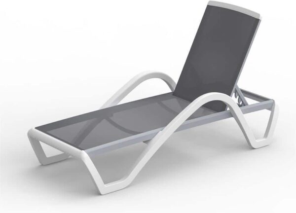 JimsMaison Gray Aluminum Outdoor Lounge Chair with Adjustable Backrest and Armrest