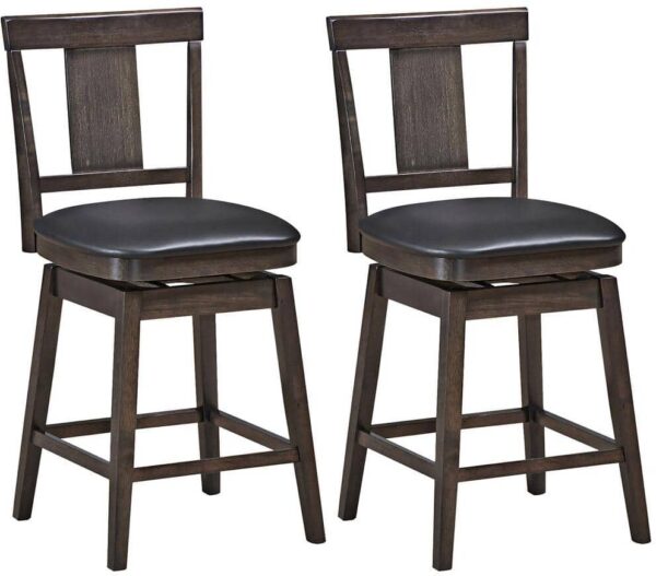 Costway 29 in. H Brown Height Back Wood Frame Counter Height Swivel Bar Stool with Leather Seat (Set of 2)