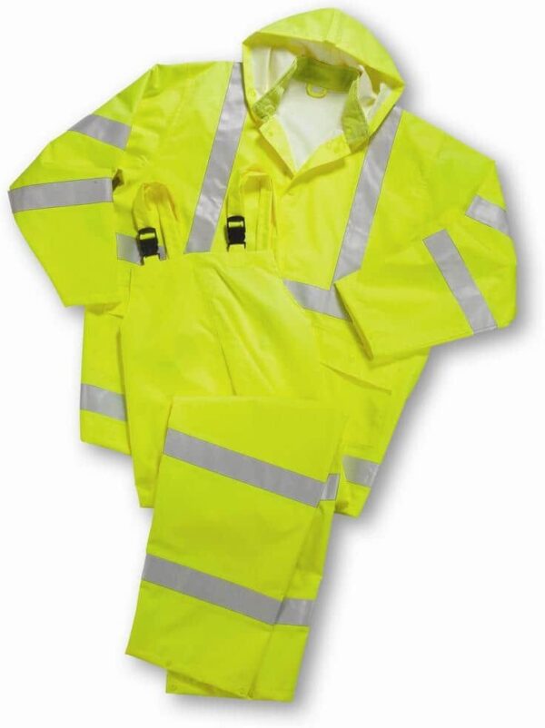 West Chester Protective Gear Men's X-Large High Visibility Yellow Poly-Oxford Waterproof 3-Piece Rain Suit ANSI Class III