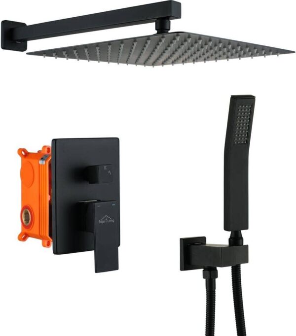 Boyel Living 1-Spray Patterns with 2.5 GPM 12 in. Wall Mount Dual Shower Heads with Pressure Balance Valve in Matte Black