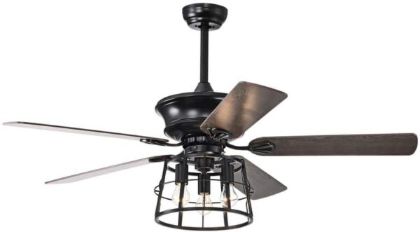 HKMGT Farmhouse 52 in. Indoor Black Ceiling Fan with Trapezoidal Cylinder Lampshade