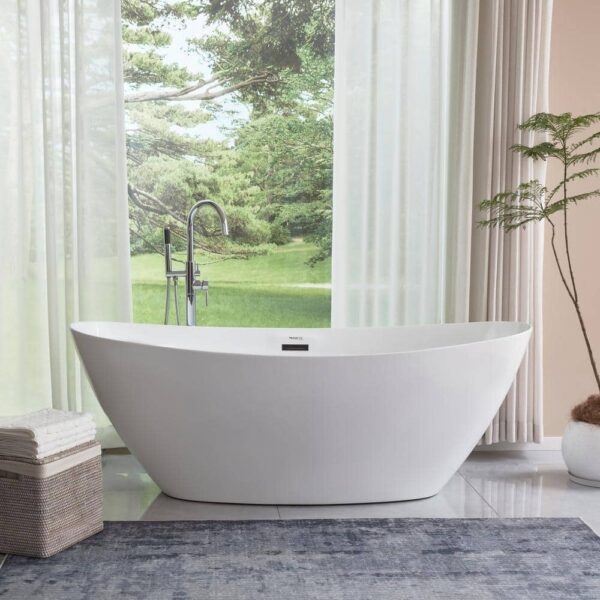 Vanity Art 71 in. Acrylic Flatbottom Freestanding Bathtub in White/Oil Rubbed Bronze