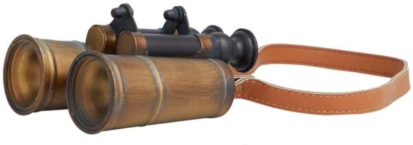 Litton Lane 7 in. Antique Binocular Copper Metal Telescope with Brown Faux Leather Strap