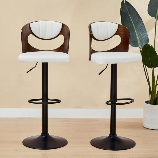 VECELO Swivel Bar Stools Set of 2 Seat Height Adjustable Wooden Barstools PU Leather Upholstered Bar Chairs with Back