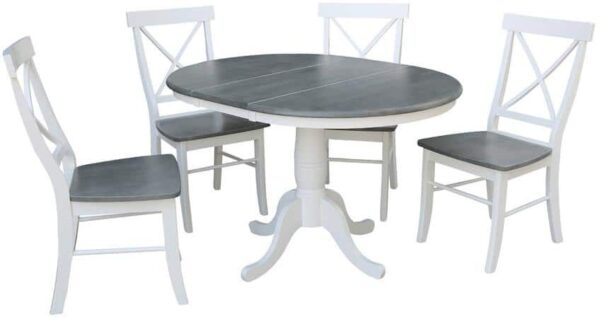 International Concepts Laurel 5-Piece 36 in. White/Heather Gray Extendable Solid Wood Dining Set with X-Back Chairs