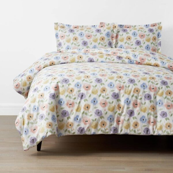 The Company Store Company Kids Pastel Poppies White Multi Organic Cotton Percale Full Duvet Cover Set