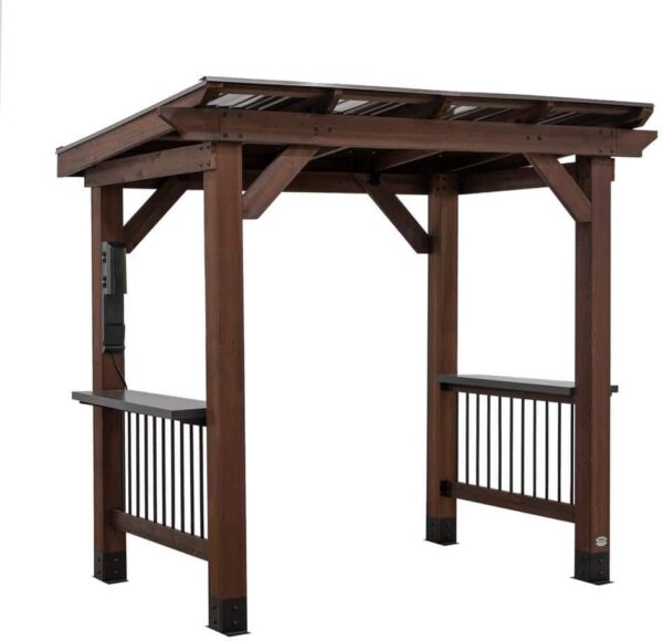 Backyard Discovery Saxony 8 ft. x 5 ft. All Cedar Wood Grill Gazebo with Hard Top Steel Roof