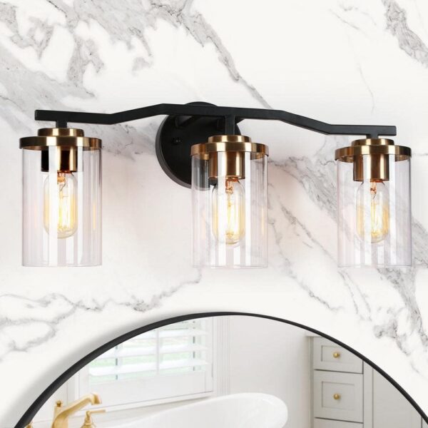 Zevni 21 in. 3-Light Modern Brass Gold Bathroom Vanity Light