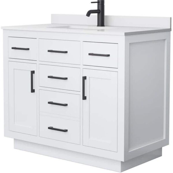 Wyndham Collection Beckett TK 42 in. W x 22 in. D x 35 in. H Single Bath Vanity in White with White Cultured Marble Top