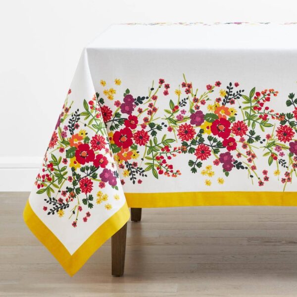 The Company Store Garden Floral 70 in. X 108 in. White Multi Floral Cotton Tablecloth