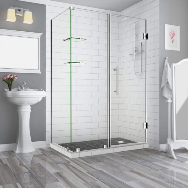 Aston Bromley GS 62.25 to 63.25 x 38.375 x 72 in Frameless Corner Hinged Shower Enclosure w/ Glass Shelves in Stainless Steel