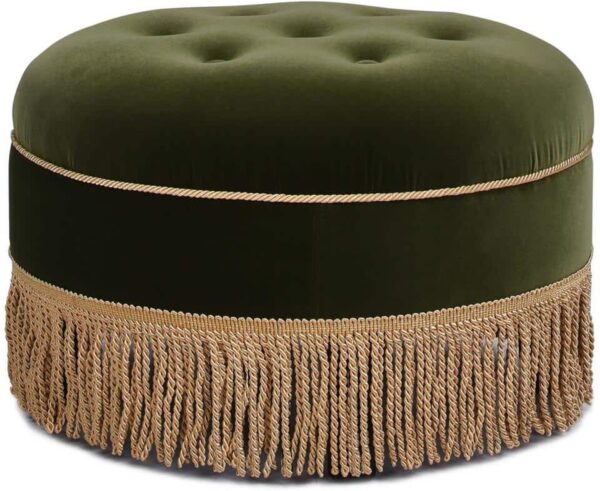 Taylor Yolanda 24 in. Olive Green Performance Velvet Round Accent Medium Ottoman