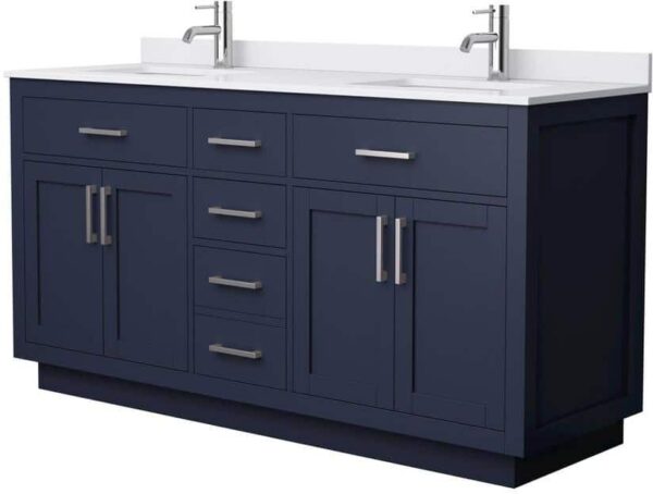 Wyndham Collection Beckett TK 66 in. W x 22 in. D x 35 in. H Double Bath Vanity in Dark Blue with White Cultured Marble Top