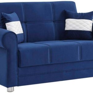 Ottomanson Alex Collection Convertible 63 in. Blue Microfiber 2-Seater Loveseat with Storage