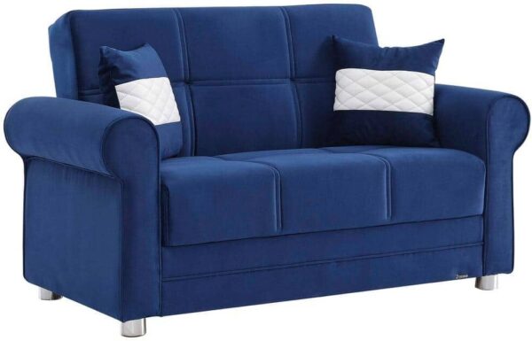 Ottomanson Alex Collection Convertible 63 in. Blue Microfiber 2-Seater Loveseat with Storage