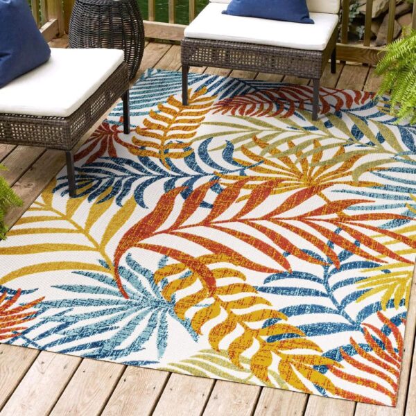 JONATHAN Y Tropics Palm Leaves Cream/Orange 4 ft. x 6 ft. Indoor/Outdoor Area Rug