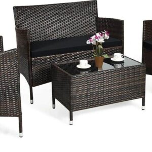 Costway 4-Piece Rattan Patio Furniture Set Cushioned Sofa Chair Coffee Table Black