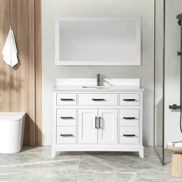 Vanity Art Genoa 48 in. W x 22 in. D x 36 in. H Bath Vanity in White with Engineered Marble Top in White with Basin and Mirror