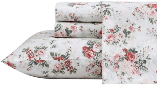 Laura Ashley Ashfield 3-Piece Pink Cotton Twin Sheet Set