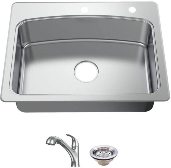 Glacier Bay 33 in. Drop-In Single Bowl 20 Gauge Stainless Steel Kitchen Sink with Pull-Out Faucet