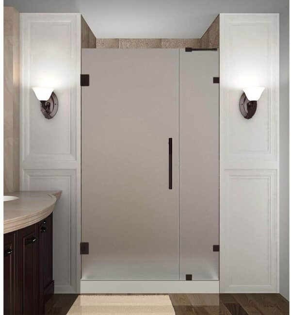 Aston Nautis 28.25 - 29.25 in. x 72 in. Frameless Hinged Shower Door with Frosted Glass in Bronze