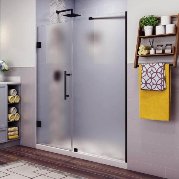 Aston Belmore 73.25 in. to 74.25 in. x 72 in. Frameless Hinged Shower Door with Frosted Glass in Oil Rubbed Bronze