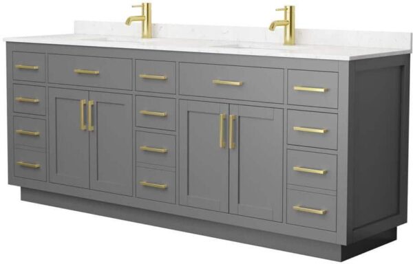 Wyndham Collection Beckett TK 84 in. W x 22 in. D x 35 in. H Double Bath Vanity in Dark Gray with Carrara Cultured Marble Top