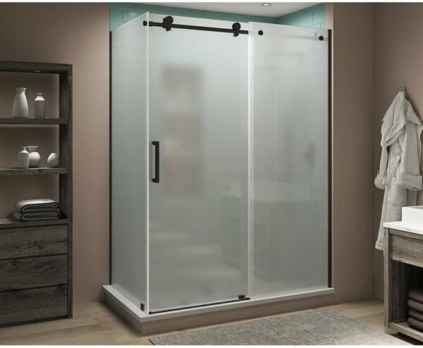 Aston 52 in. -56 in. x 32 in. x 80 in. Frameless Corner Sliding Shower Enclosure Frosted Glass in Oil Rubbed Bronze