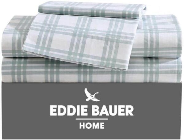 Eddie Bauer Basic Plaid 4-Piece Green Cotton King Sheet Set