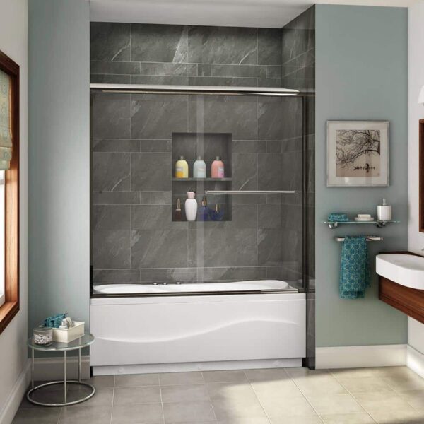 FORCLOVER 60 in. W x 57-3/8 in. H Sliding Semi Frameless Tub Door in Chrome Finish with Clear Glass