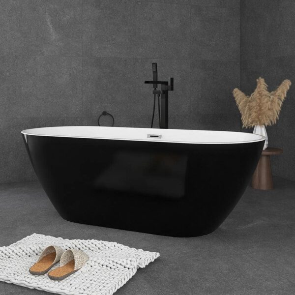 JimsMaison 67 in. x 30 in. Soaking Bathtub with Center Drain in Black