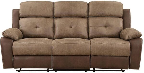 Homelegance Anslee 84 in. W Straight Arm Microfiber Rectangle Manual Double Reclining Sofa in Brown