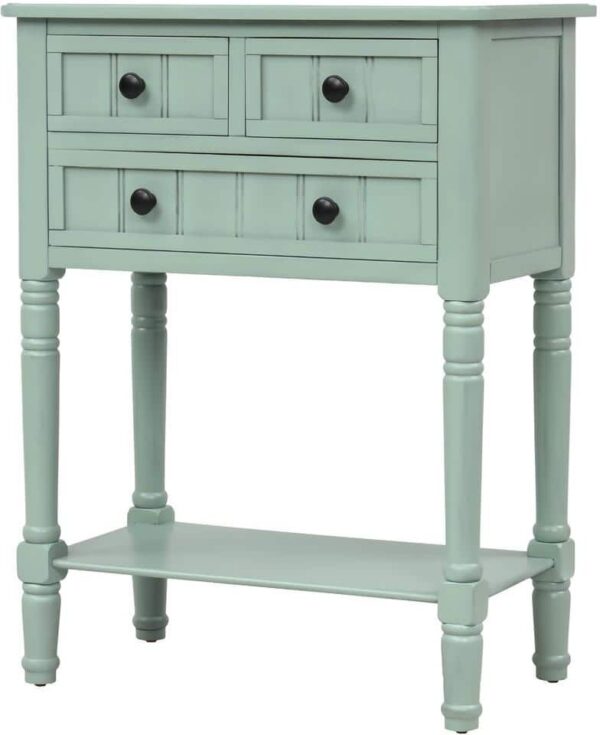 Polibi 23.7 in. Antique Blue Rectangle Wood Console Table with Three Storage Drawers and Bottom Shelf for Living Room