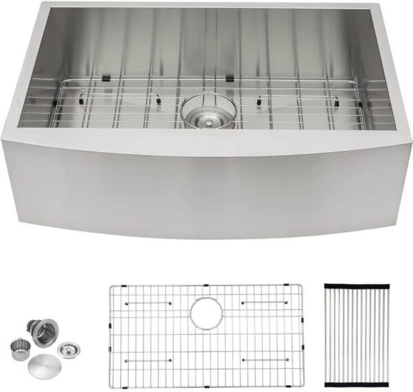 Sarlai 33 in. Farmhouse/Apron Front Single Bowl Zero Radius Corner 18 -Gauge Stainless Steel Kitchen Sink with Bottom Grid