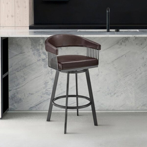 Armen Living Chelsea 26 in. Chocolate/Java Brown High Back Metal Swivel Counter Stool with Faux Leather Seat