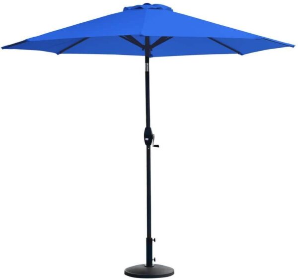 WESTIN OUTDOOR Sunshadow 9 ft. Tilt and Crank Table Patio Umbrella with Round Resin Base in Royal Blue