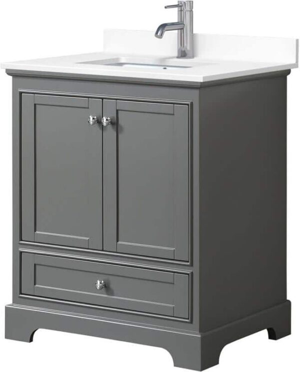 Wyndham Collection Deborah 30 in. W x 22 in. D Single Vanity in Dark Gray with Cultured Marble Vanity Top in White with White Basin