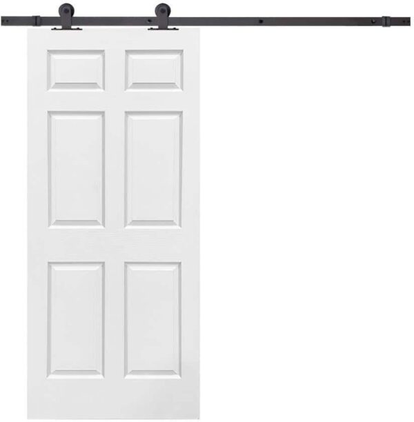 CALHOME 36 in. x 80 in. White Painted Composite MDF 6-Panel Interior Sliding Barn Door with Hardware Kit