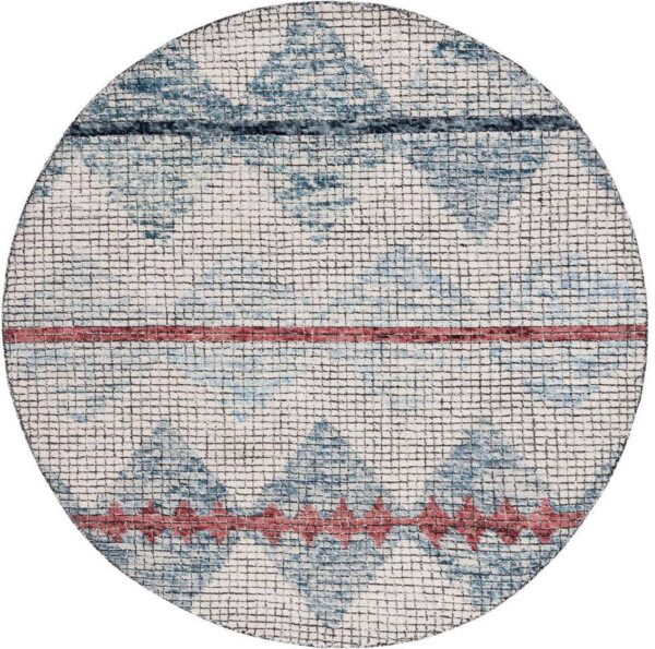 SAFAVIEH Abstract Ivory/Blue 6 ft. x 6 ft. Aztec Tile Round Area Rug