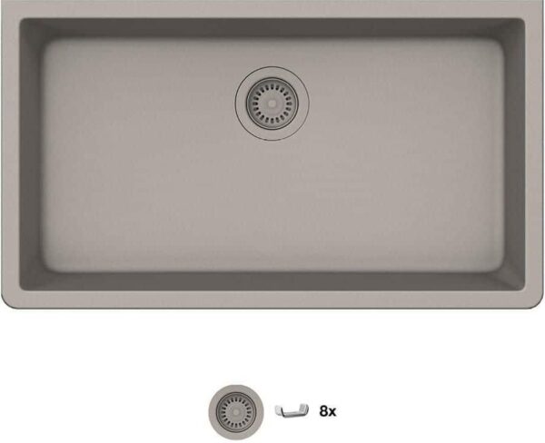 Glacier Bay Stonehaven 33 in. Undermount Single Bowl Taupe Ice Granite Composite Kitchen Sink with Taupe Strainer