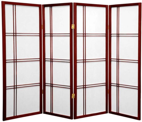 Oriental Furniture 4 ft. Short Double Cross Shoji Screen - Rosewood - 4 Panels