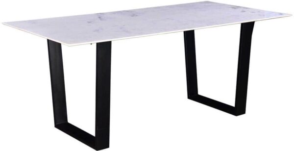 PRIMO INTERNATIONAL Juno 72 in. Marble Rectangle Dining Table w/ Black Metal Sled Base Seats 6