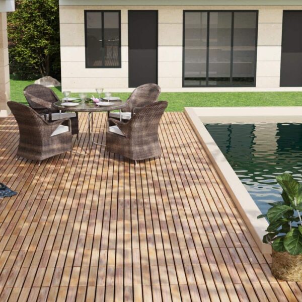 GOGEXX 12 in. x12 in. Square Acacia Wood Interlocking Flooring Deck Tiles Stripe Pattern for Patio in Brown (Pack of 30 Tiles)