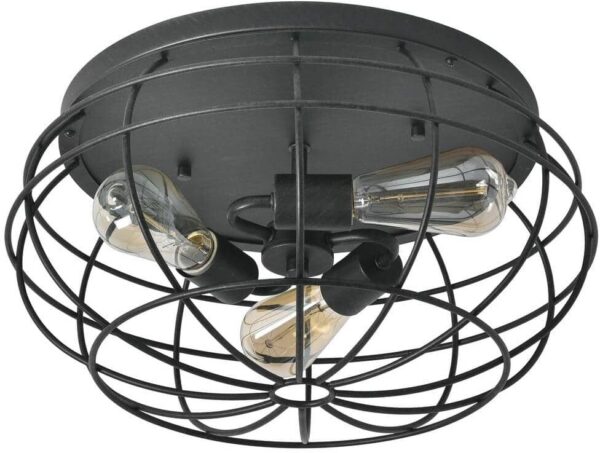 Pia Ricco 16.94 in. 3-Light Industrial Bronze Flush Mount Ceiling Light With Metal Cage Shade