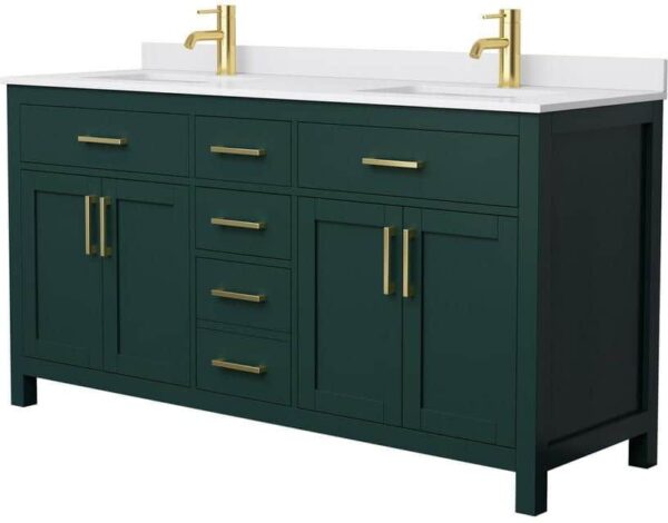 Wyndham Collection Beckett 66 in. W x 22 in. D x 35 in. H Double Sink Bathroom Vanity in Green with White Cultured Marble Top